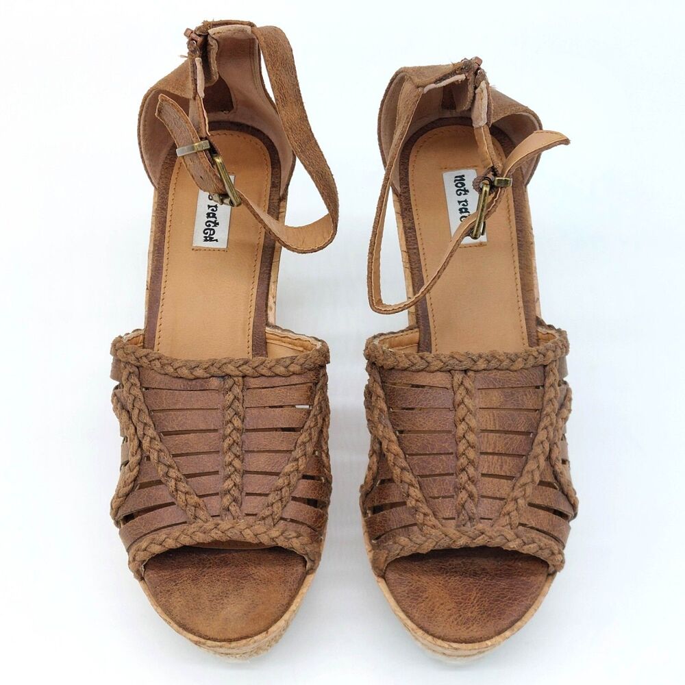 Not Rated Womens Sandals Sz 9.5 Cork Brown Wedge Sandal Gladiator Slingback